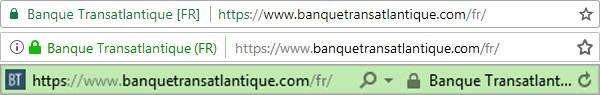 Les barres d’adresses de Chrome, Firefox et Internet explorer quand le navigateur affiche le site banquetransatlantique.com
